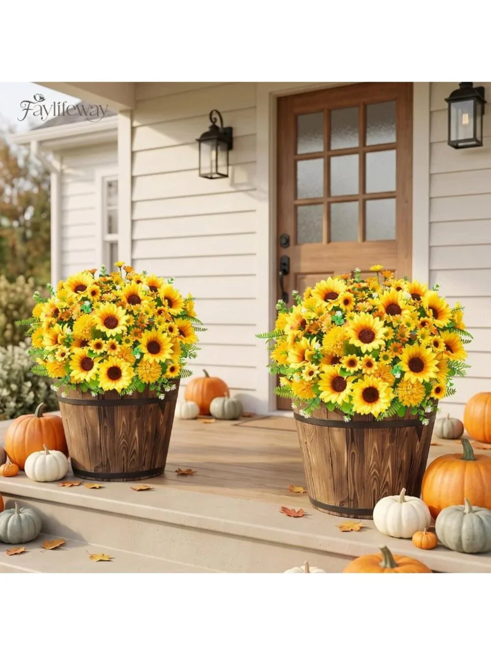 8 Bundles of Faux Sunflowers & Mums - Perfect for Fall Outdoor Decor & Planters